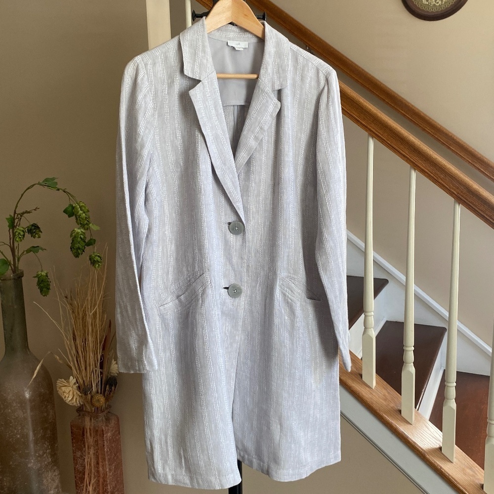 J. JILL Relaxed Pinstripe Linen Vertical Gray & White Jacket Cardigan Size M - Picture 4 of 14